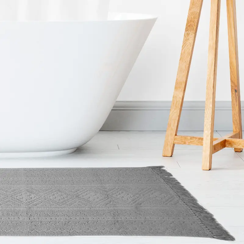 100% Cotton Tufted Bath Runner - Quick Dry, Lightweight, Machine Washable | 120x50 cm | Grey