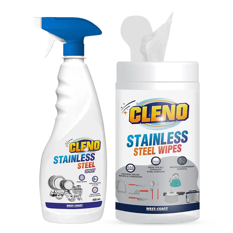 450ml: Cleno Stainless Steel Cleaner Spray - All Purpose Kitchen | Utensil & Chimney Cleaner | Complete Kitchen Cleaner Spray | For Kitchen