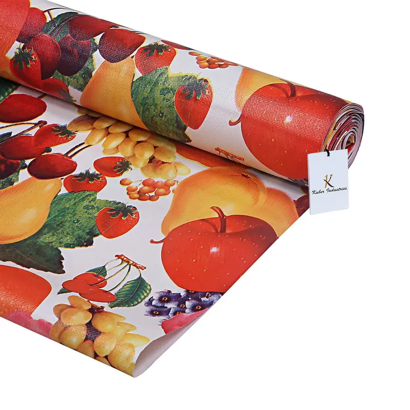 10 Mtr Roll: Fruit & Flower Print PVC Kitchen Shelf Mat | Cream | Adjustable Size