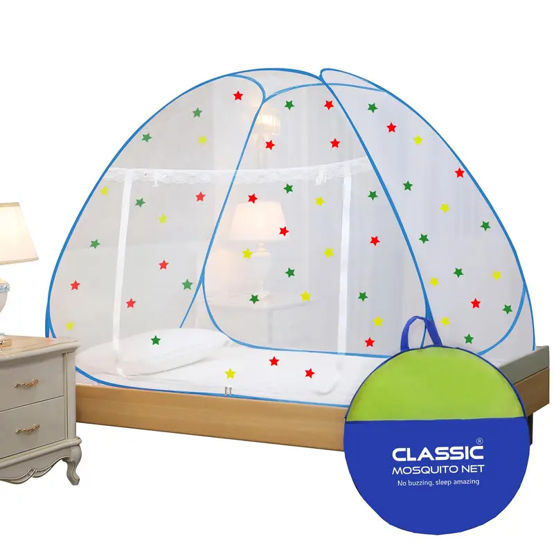 Classic Mosquito Net for Single Bed: Purple Foldable Machardani | 200x120x130 cm | 30 Star Patches