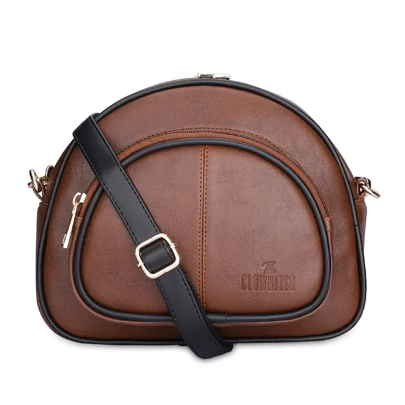 Zoey Faux Leather Waist Bag - Adjustable Crossbody Sling | 2 Pockets | One Size | Tan