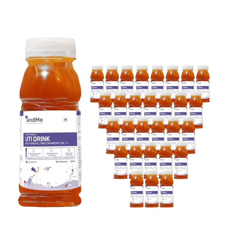 & ME Sugar Free Cranberry Juice For Uti (Pack Of 30), With Cranberry Extract And 24 Powerful Ingredients To Manage Uti Naturally, No Added Sugar, Uti 200Ml In Each Pack