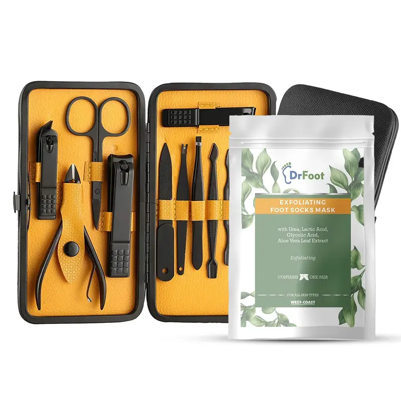 12 in 1: Manicure Pedicure Kit with Foot Peeling Mask | Exfoliating Tools | High-Quality Stainless Steel | For All Skin Types