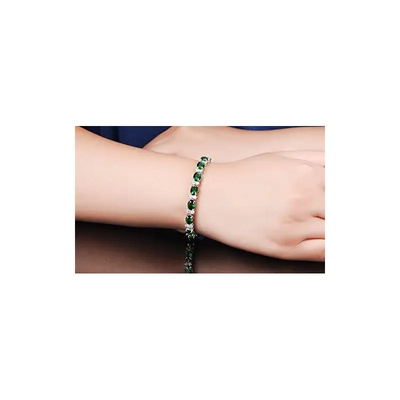 Yellow Chimes Women Crystal Bracelets | Silver Toned Bracelets For Women | Green CZ Crystals Bracelet For Woman | Birthday Gift for Girls & Women Anniversary Gift for Wife