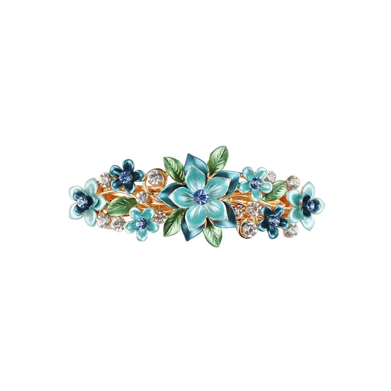 1 Pack: Floral Design Blue Hair Clip Barrette | 3.5 cm x 9 cm | Classic Style