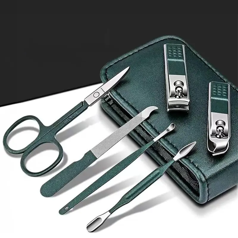 6 in 1: Dr Foot Pedicure & Manicure Kit - Professional Quality Tools | Travel-friendly Case | Bottle Green