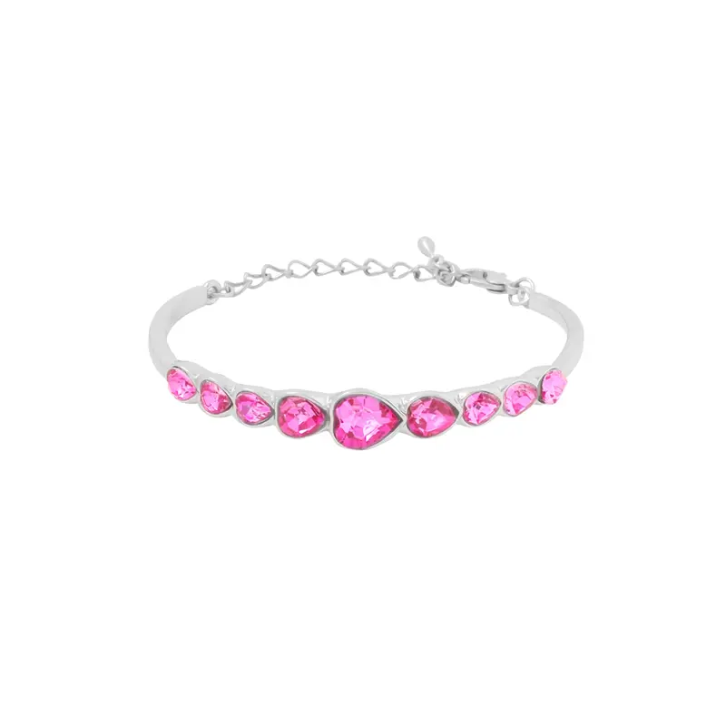 Yellow Chimes Women Crystal Bracelets | Heart Shaped Silver toned Bracelets | Pink CZ Crystals Bracelet For Woman | Birthday Gift for Girls & Women Anniversary Gift for Wife