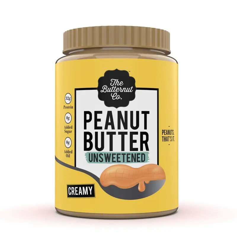 The Butternut Co. Natural Peanut Butter (Creamy) 800 gm, Unsweetened, 32g Protein, No Added Sugar, 100% Peanuts, No Salt, High Protein Peanut Butter, Gluten Free, Vegan, Cholesterol Free
