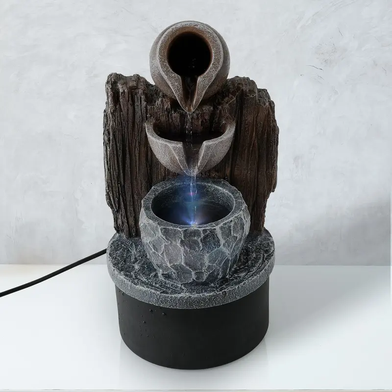 UMAI Polyresin Water Fountain for Home Decor (37 cm)| Home Decor Items | Water Fountains for Living Room, Office, Reception | House Warming Gifts | Antique Home Decor | Three-Tier Pot Fountain