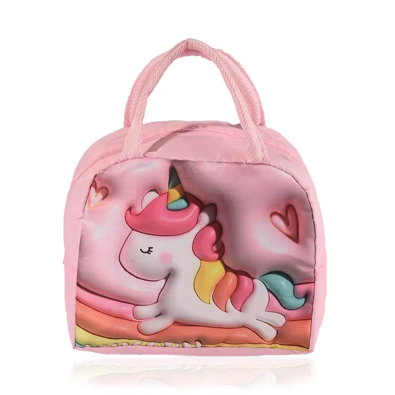 YJ-2-PNK: Unicorn Pink Insulated Kids Lunch Bag - Leakproof | 23x19x13cm | Oxford Fabric