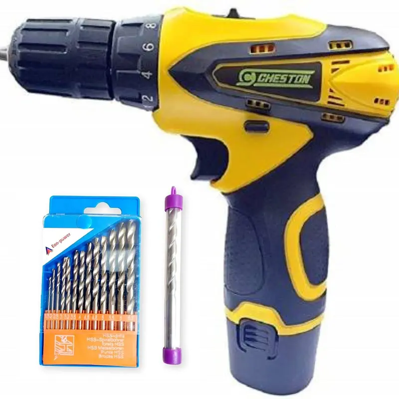 Cheston 12V Drill Driver Kit: Cordless, Compact with 14 Bits | Lightweight | Plastic | Yellow