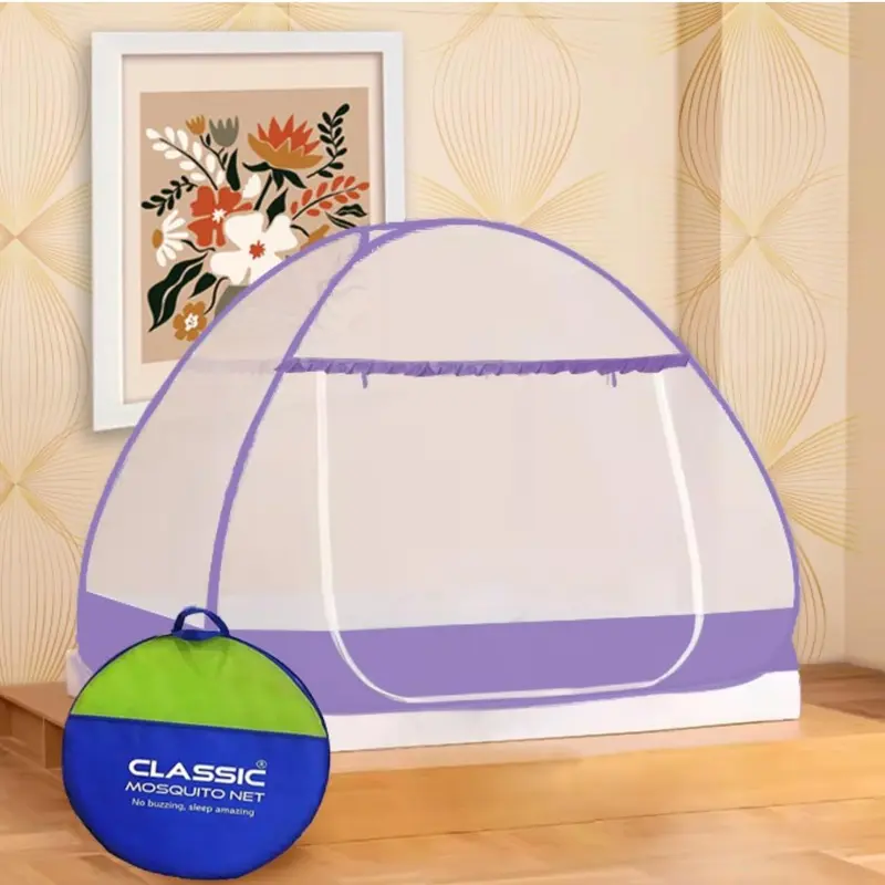 Classic Mosquito Net for Single Bed: Premium Foldable Machardani | Purple