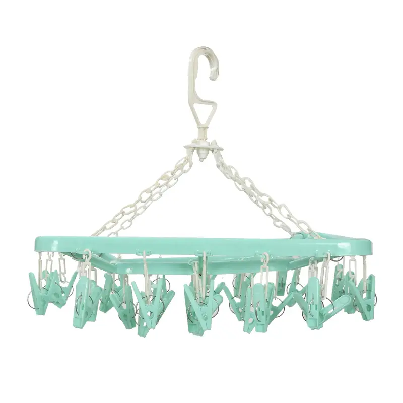 Cloth Drying Stand with 32 Clips | Heavy Duty Plastic | Green