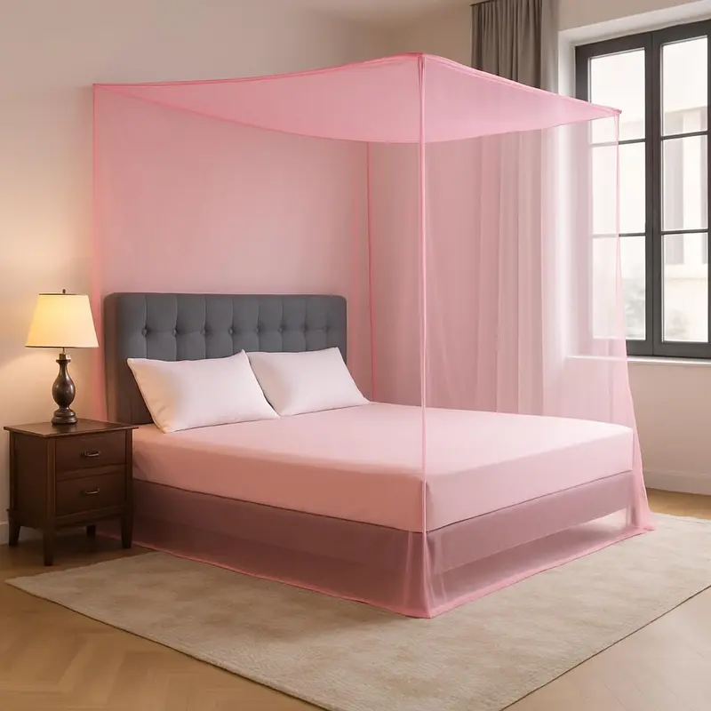 Evafly Mosquito Net for Double Bed: Foldable Polyester Mesh | 7x7 ft | Pink